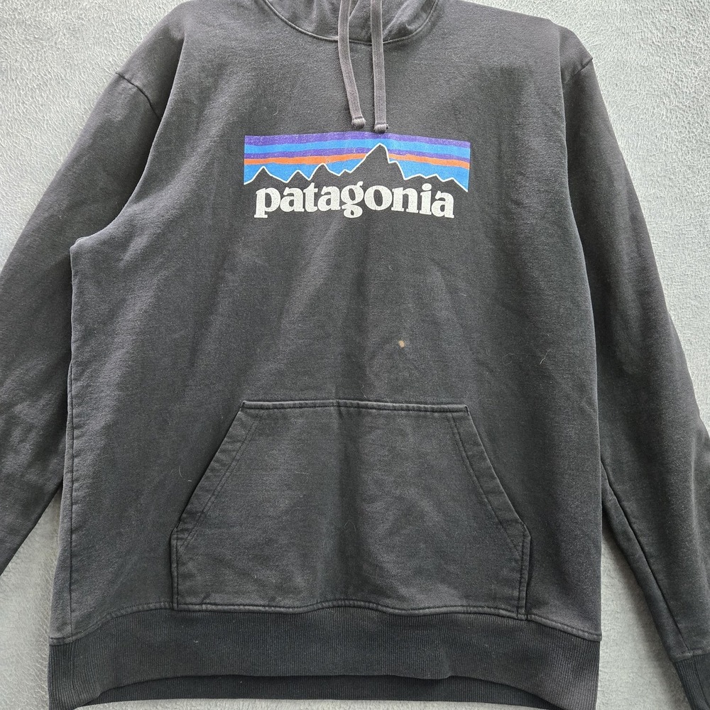 Patagonia Men Hoodie L Black Graphic Uprisal Hoody Long Sleeve READ